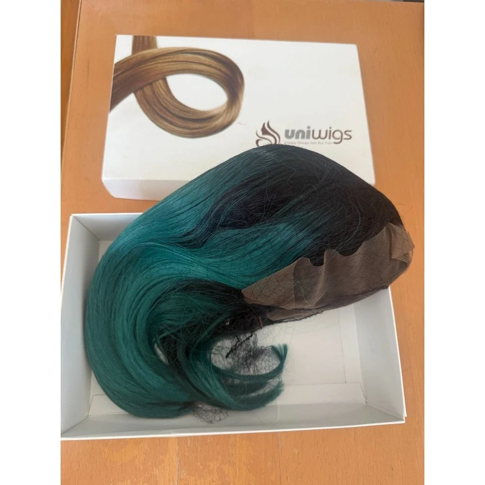 Emerald Velvet Dark Emerald Green Bob Straight Synthetic Lace Front Wig